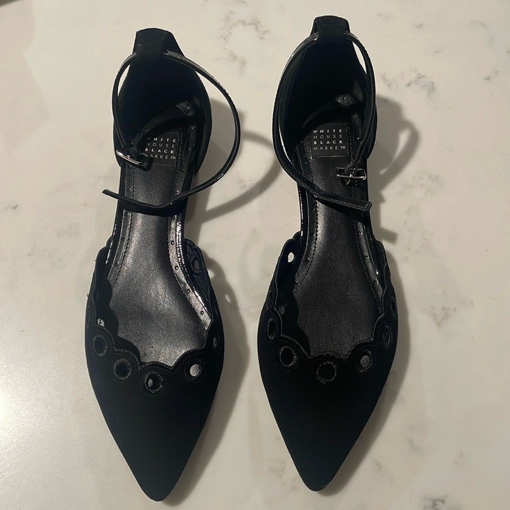 White House Black Market Suede Scalloped Ankle Flats Size 6.5